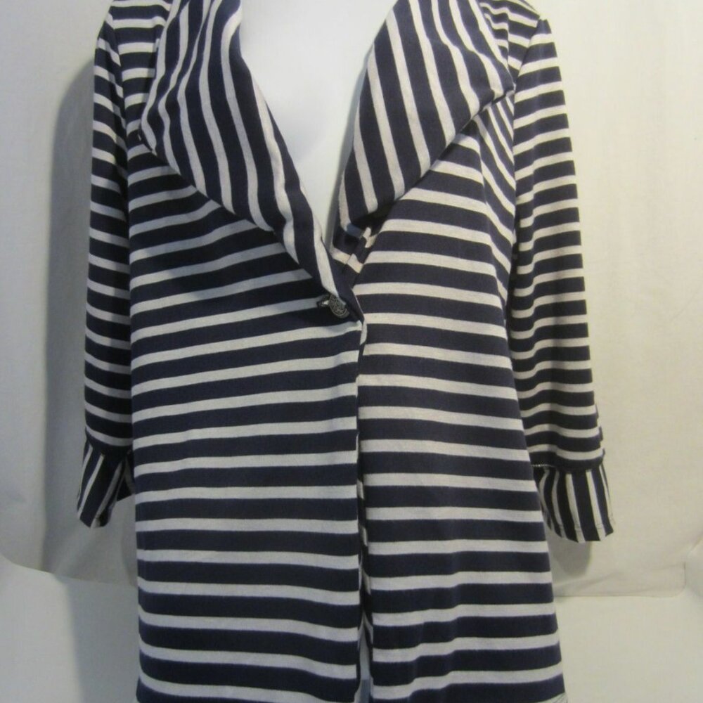 SUSAN LAWRENCE blue white striped lightweight jacket - Women M NWT